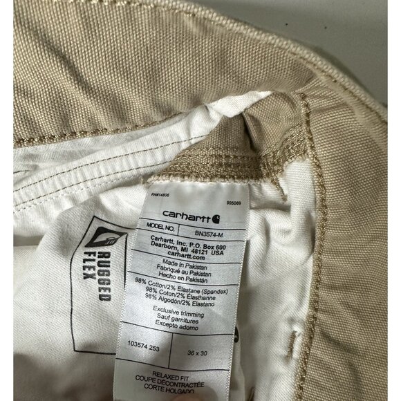 Carhartt Men’s RUGGED FLEX RELAXED FIT CANVAS CARGO WORK PANTS Khaki 36x28 - Picture 8 of 9